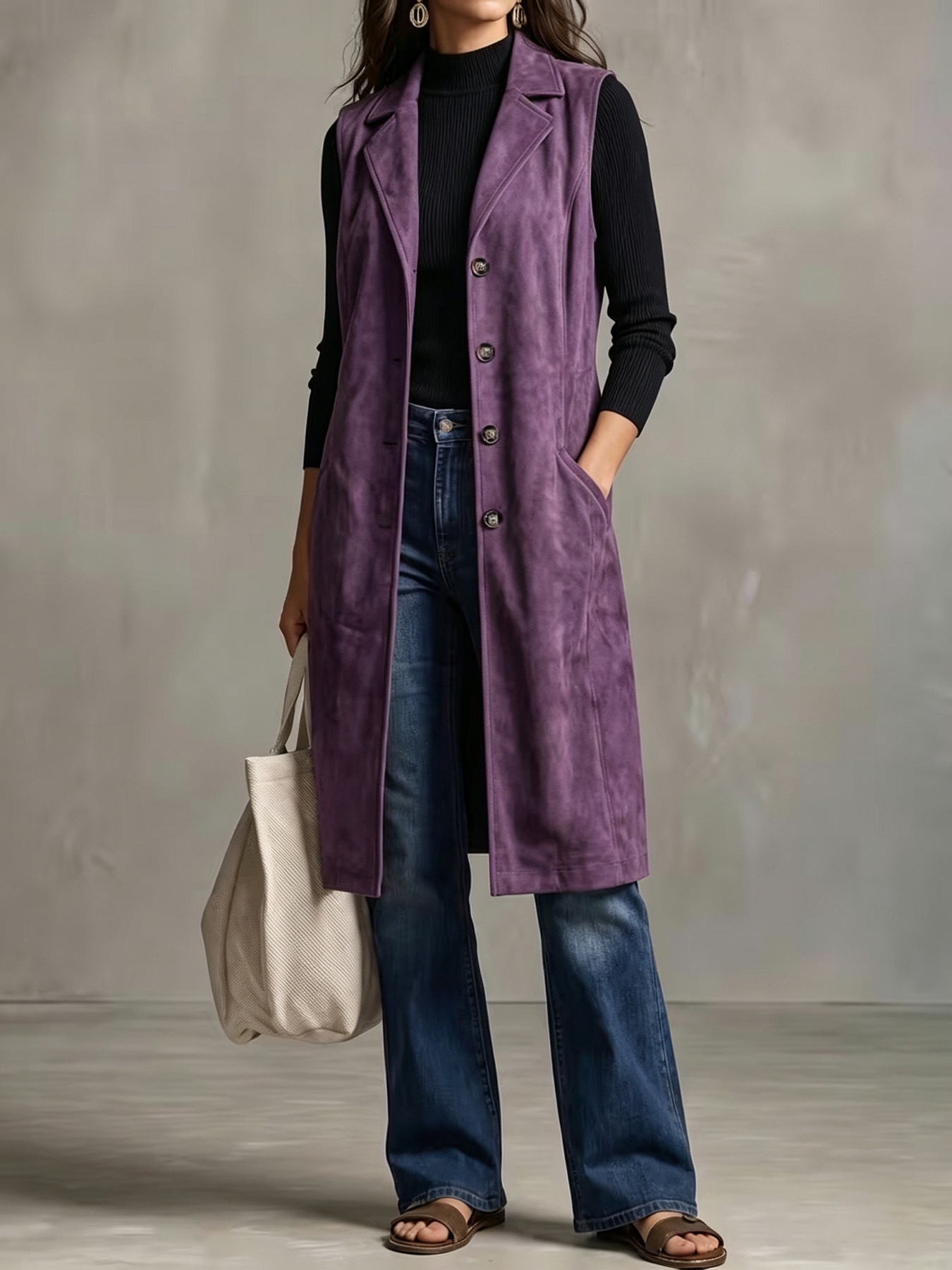 Women's Mid-length Sleeveless Blazer Vest Jacket photo 8