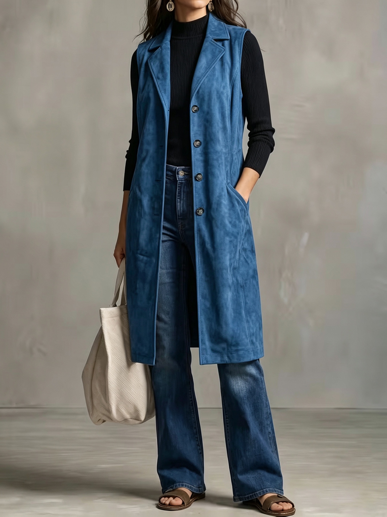 Women's Mid-length Sleeveless Blazer Vest Jacket photo 7