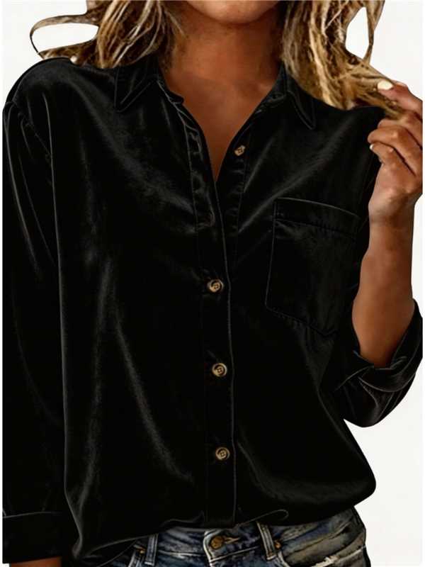 Women's Corduroy Lapel Long-sleeve Shirt photo 6