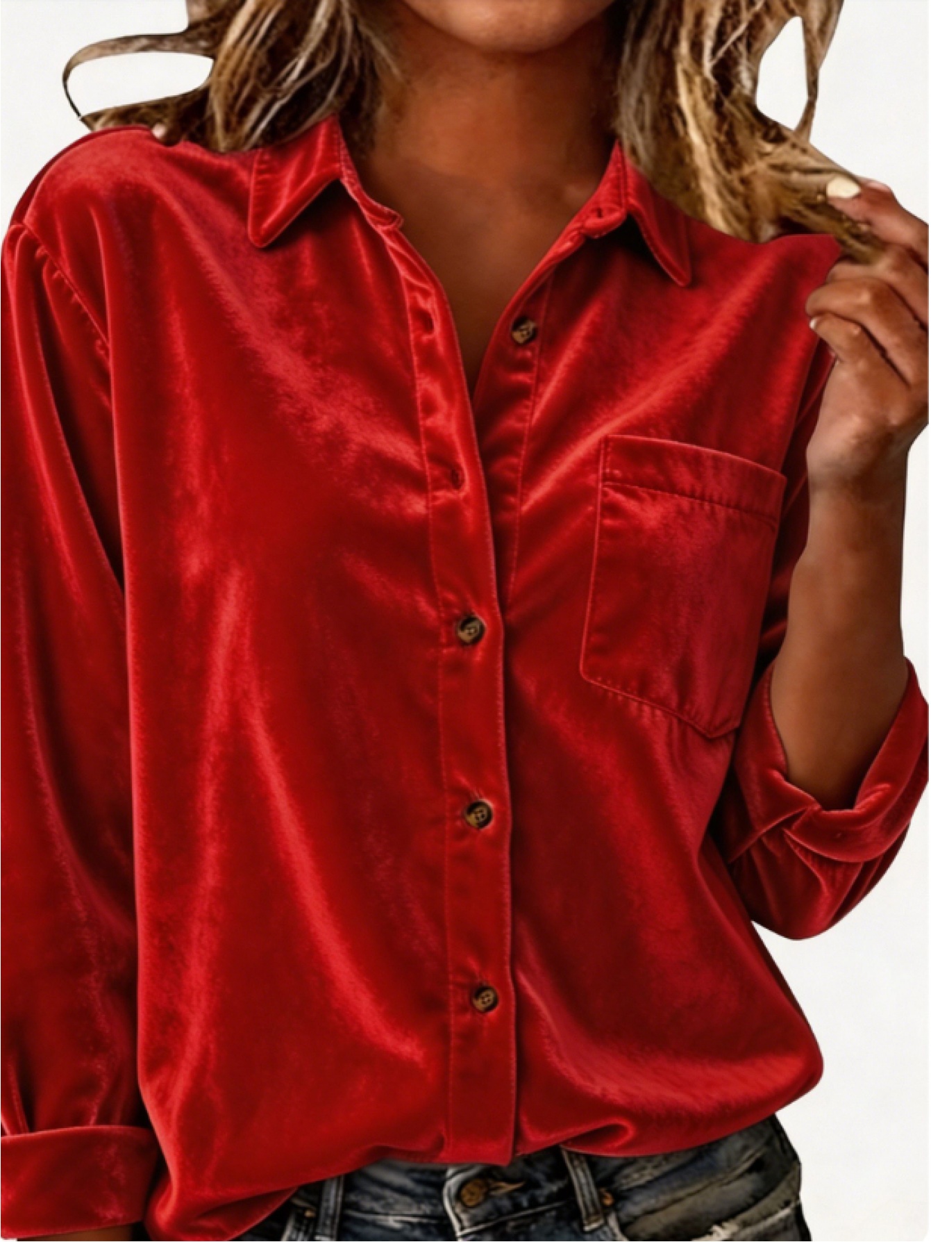 Women's Corduroy Lapel Long-sleeve Shirt photo 2