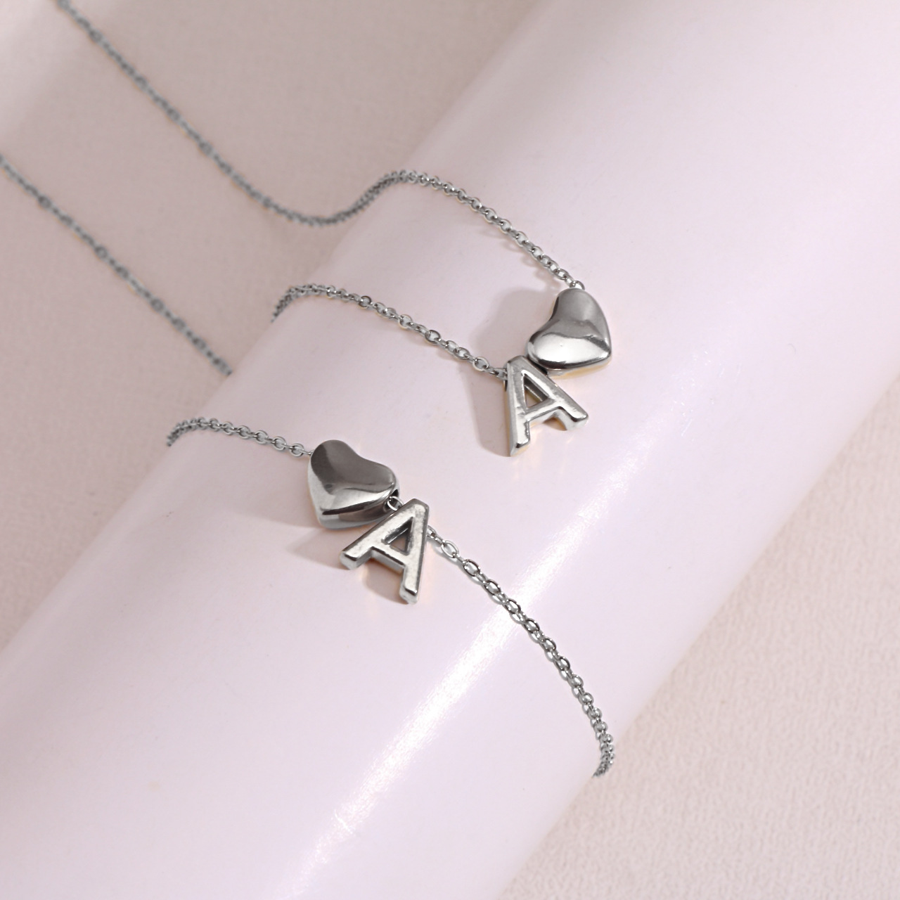 Heart Shaped Pendant Collarbone Chain 26 Letter Titanium Steel Bracelet Anklet photo 2