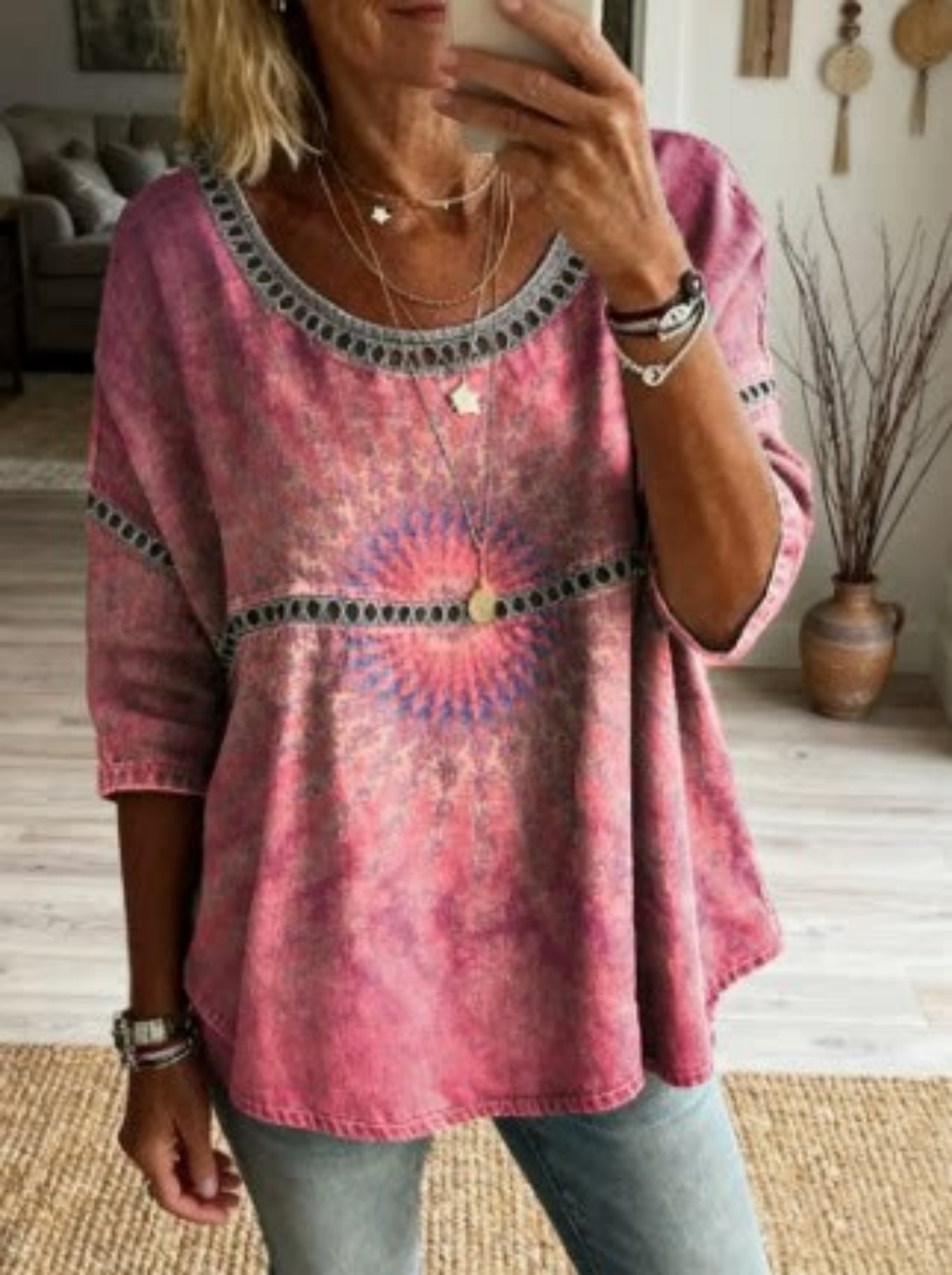 Casual Loose Floral Blouse Lady photo 2