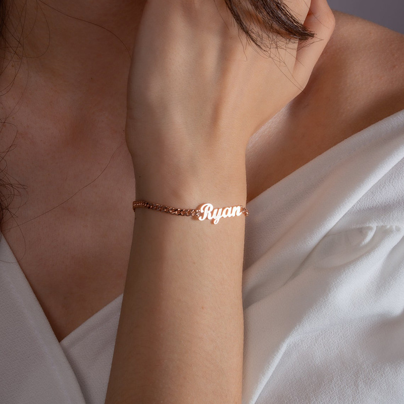 Customized Name Bracelet Titanium Steel Gold Plated Cuban Chain photo 1