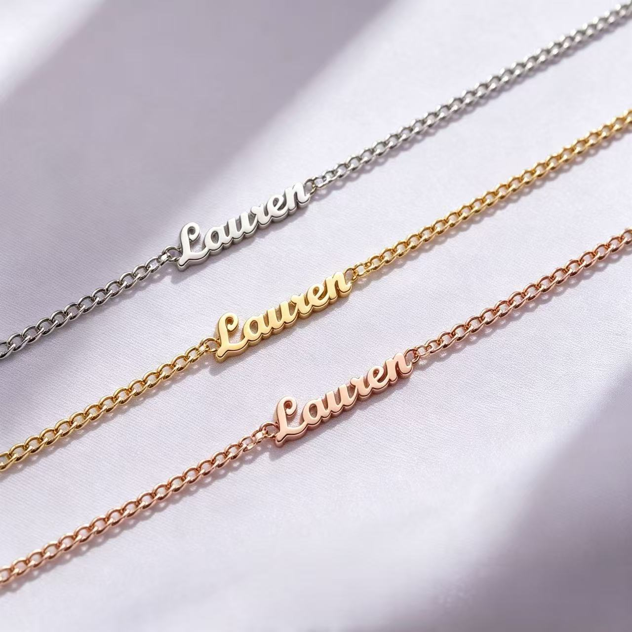 Customized Name Bracelet Titanium Steel Gold Plated Cuban Chain photo 2