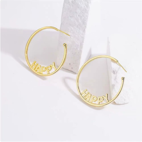 DIY Custom Name Earrings Large Circle Titanium Steel Letter Lettering Earrings European And American Personality Ladies Earrings Wholesale photo 4