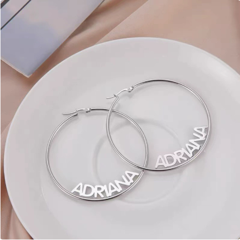 DIY Custom Name Earrings Large Circle Titanium Steel Letter Lettering Earrings European And American Personality Ladies Earrings Wholesale photo 2